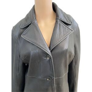EUC SZ S Marc New York Andrew Marc Black Genuine Leather Single Breasted Car Coa